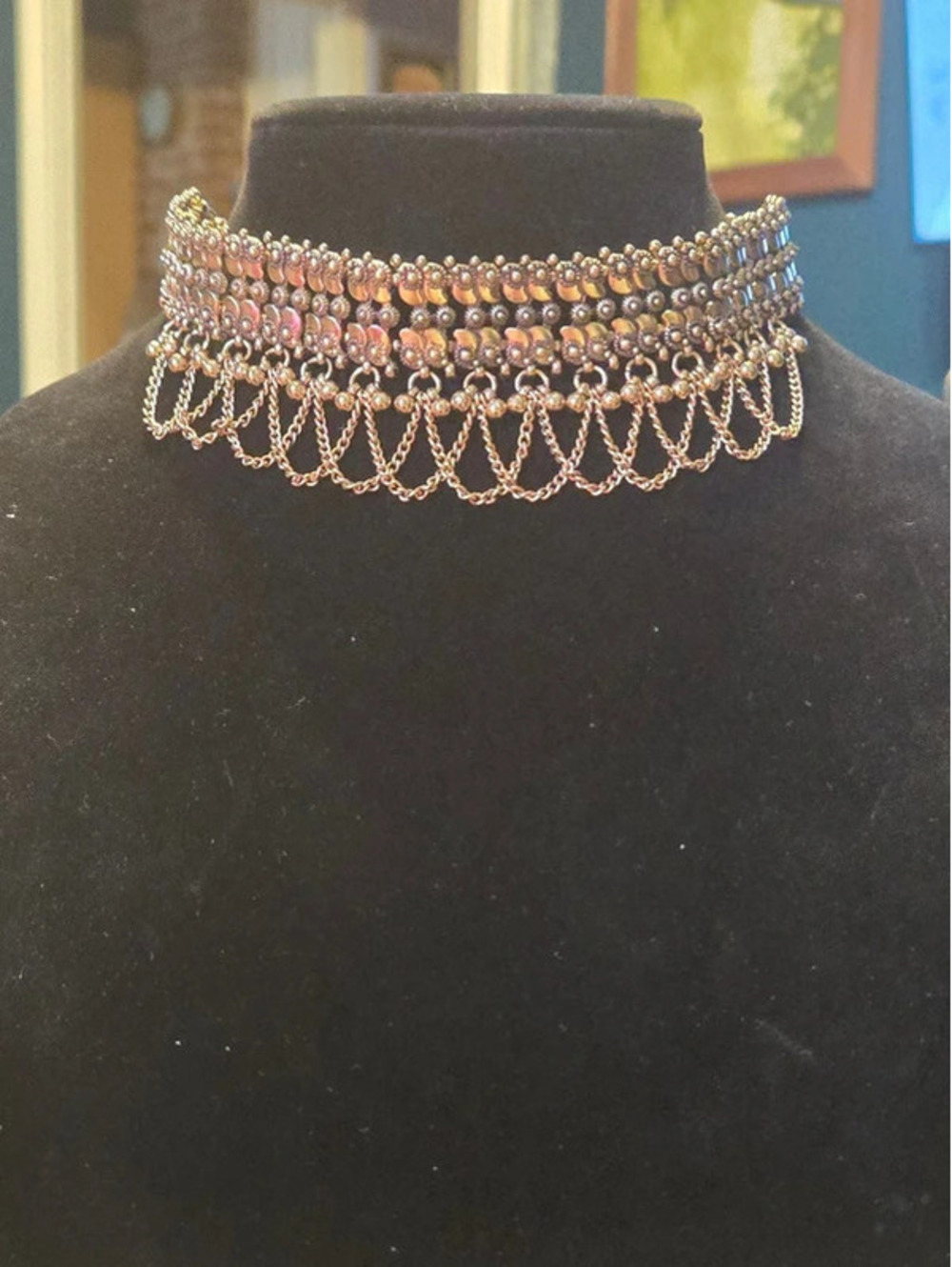 Kuchi style Choker Afghan Tribal Metal Bead and Dangle Chain Necklace